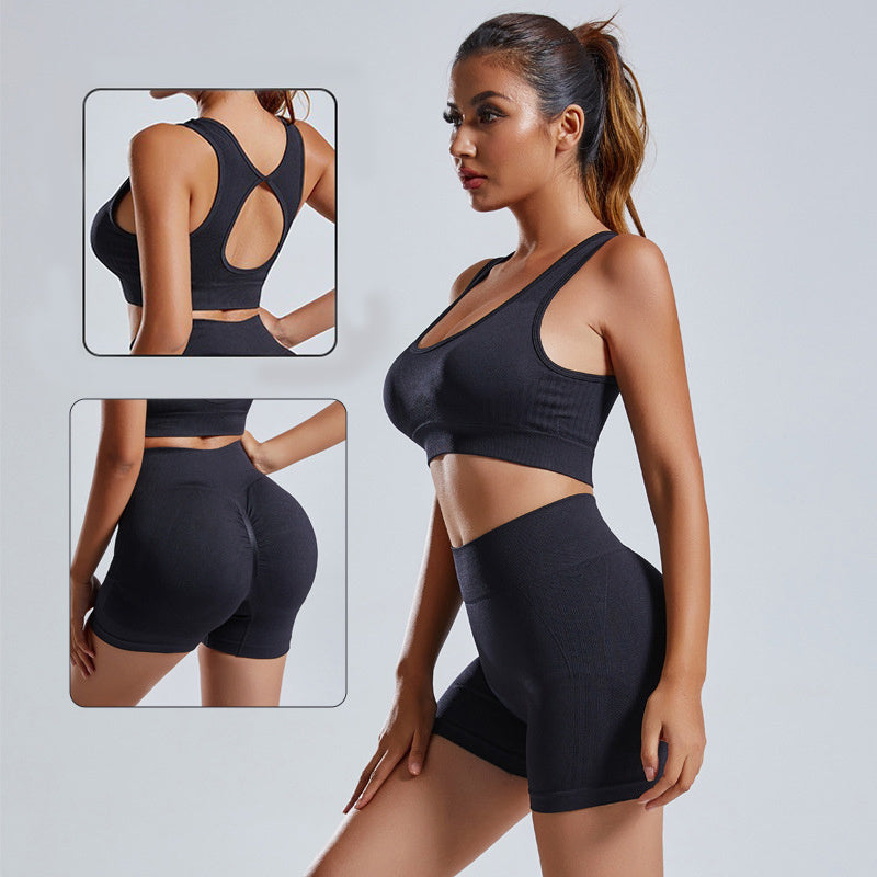 Women’s Fashion Nylon Bra & Shorts Set – Solid Color Seamless Loungewear