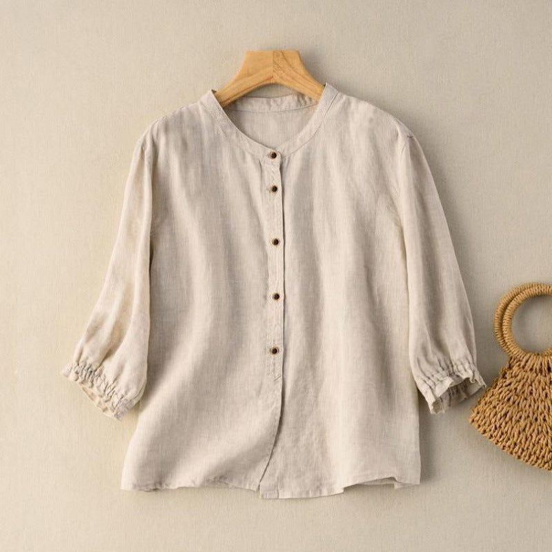 Women’s Slim Fit Cotton Shirt – Half Sleeve Button-Down Solid Color Top