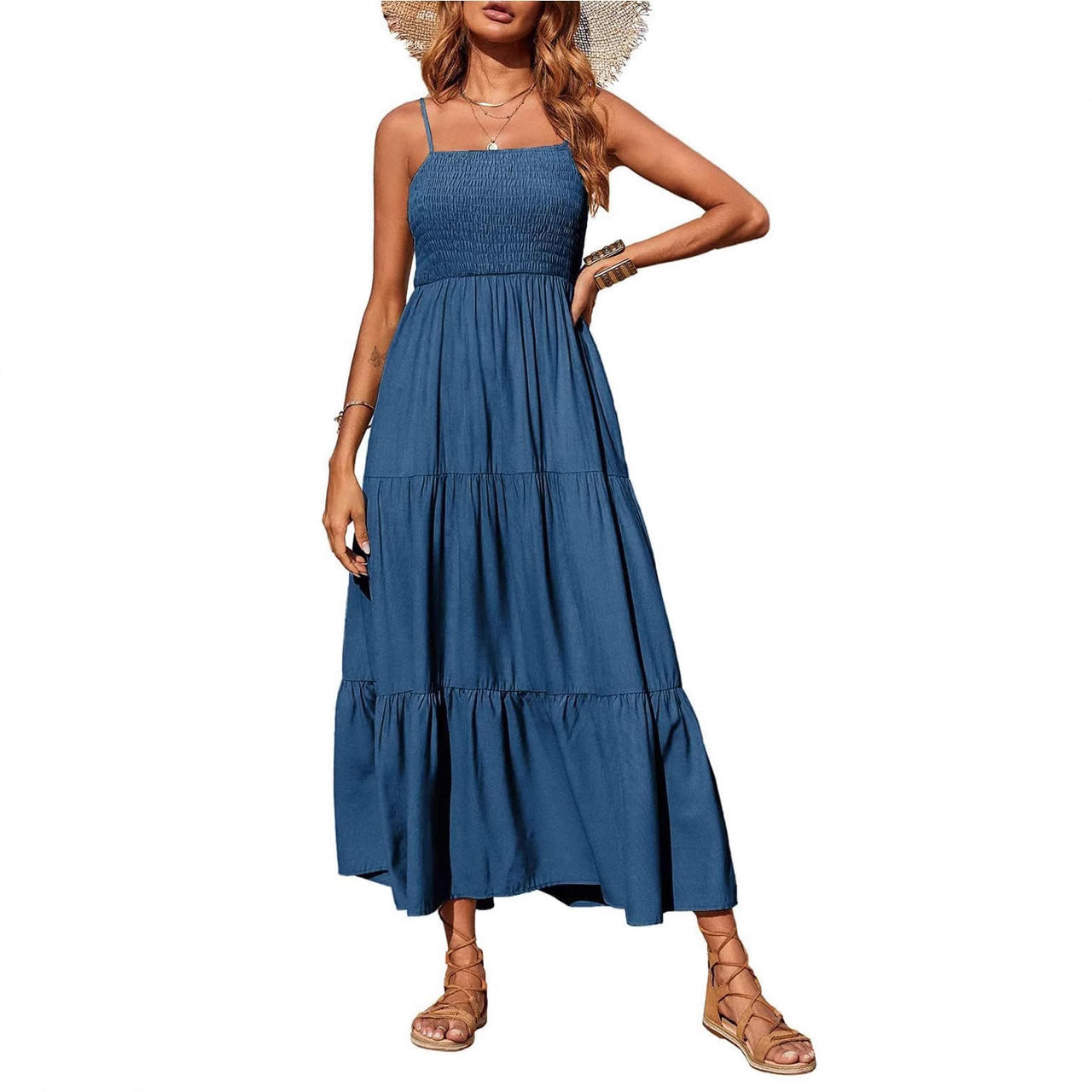 Women's High Waist Cotton Sleeveless Dress – Summer Casual Style in 6 Colors