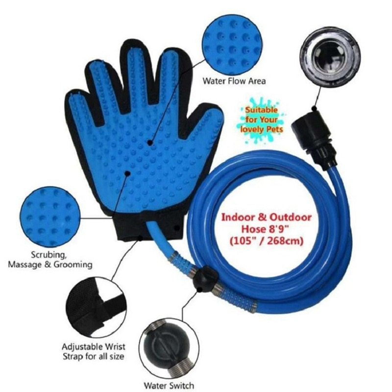 Professional Pet Bathing and Massaging Shower Sprayer with Gloves – Adjustable Handheld Dog, Cat & Horse Grooming Tool