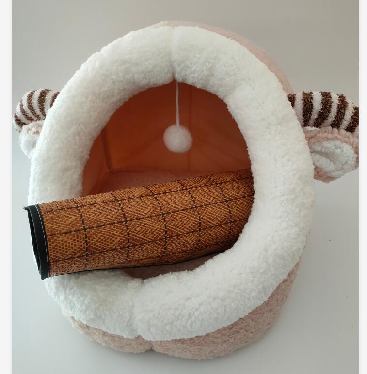 Schattige pluchen speelgoeddieren voor katten - Zachte en comfortabele slaapmat voor kleine katten (tot 6 kg) - Ontwerpen met roze Mickey, Kameel, Grijze eekhoorn, Plat hoofd en Roze oren