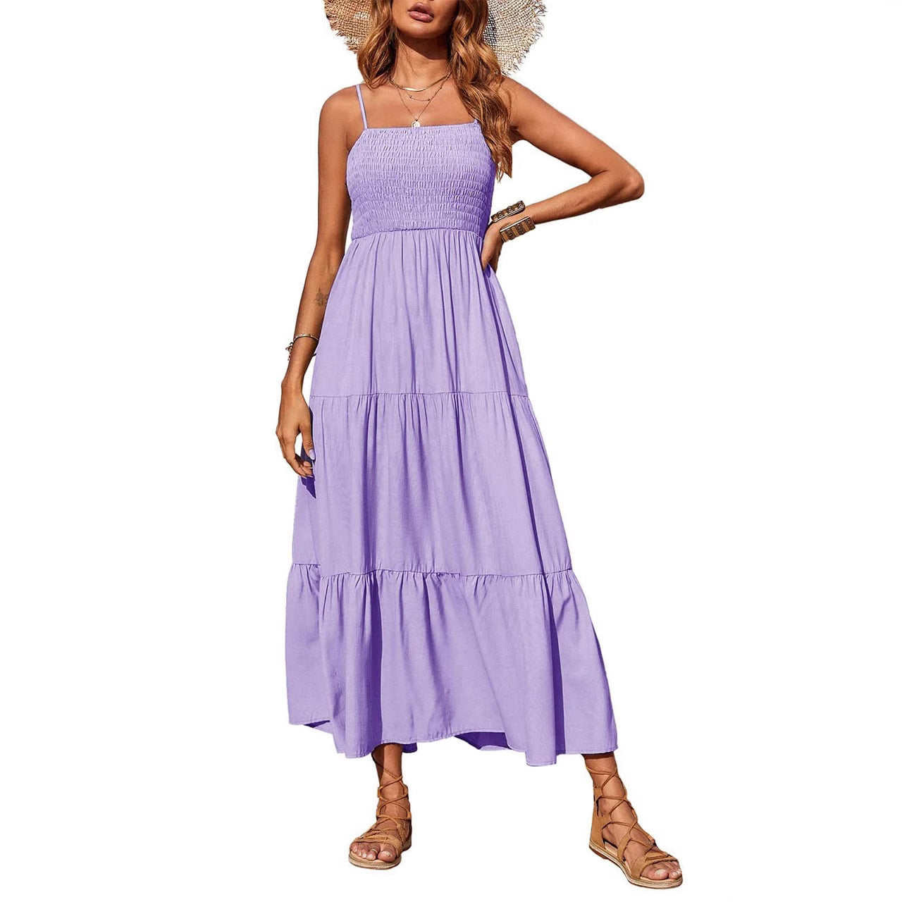 Women's High Waist Cotton Sleeveless Dress – Summer Casual Style in 6 Colors