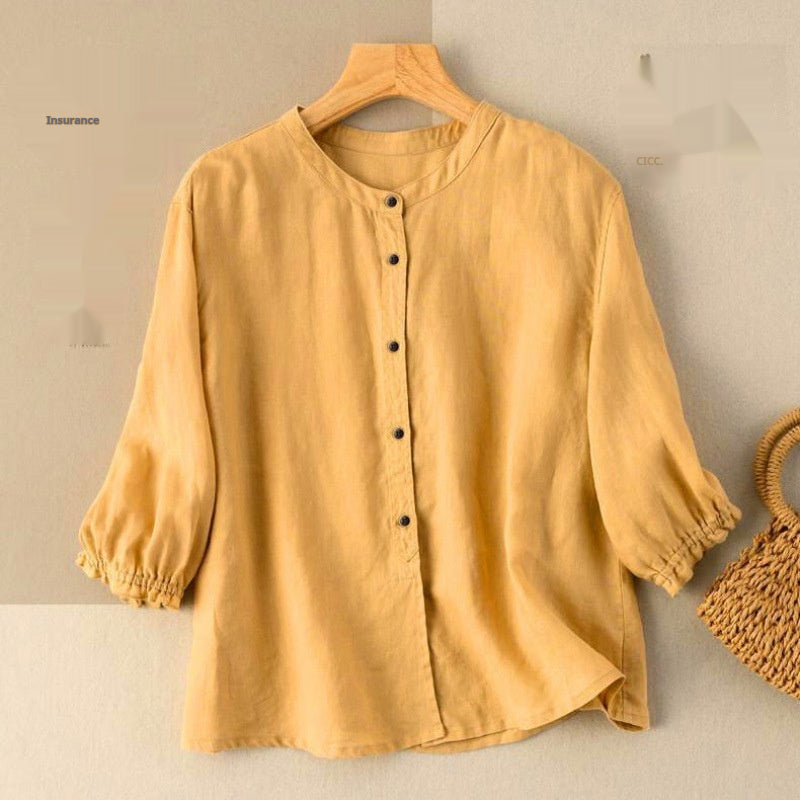 Women’s Slim Fit Cotton Shirt – Half Sleeve Button-Down Solid Color Top