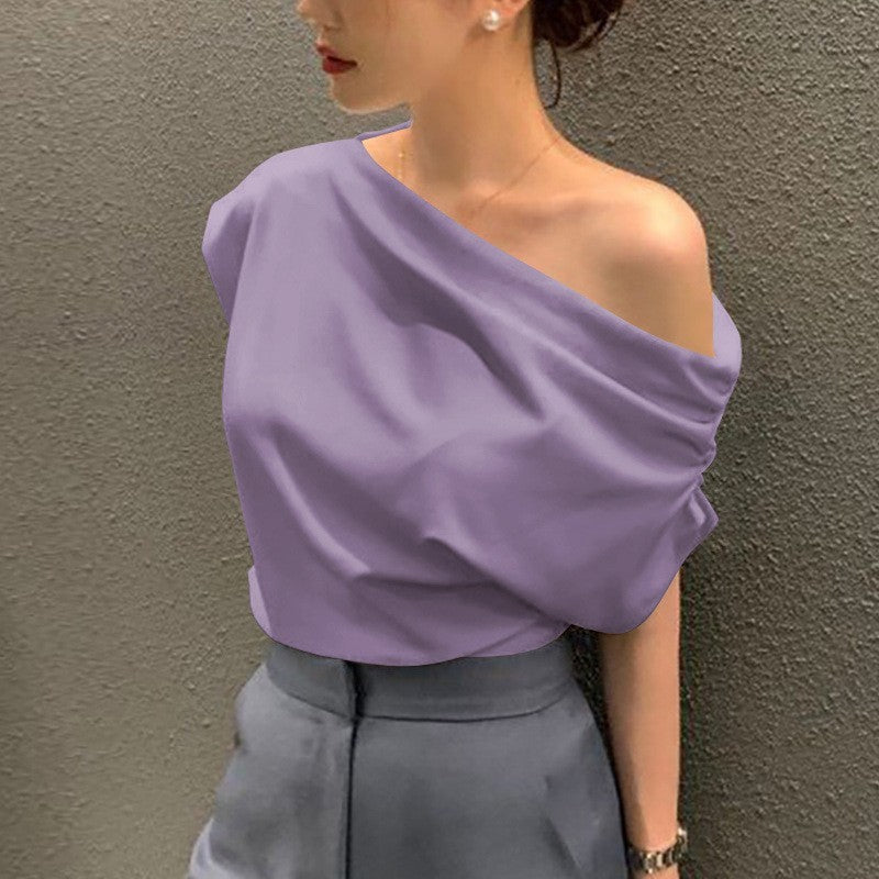 Women’s Solid Color Socialite Pullover Top – Chic Polyester Blend Blouse