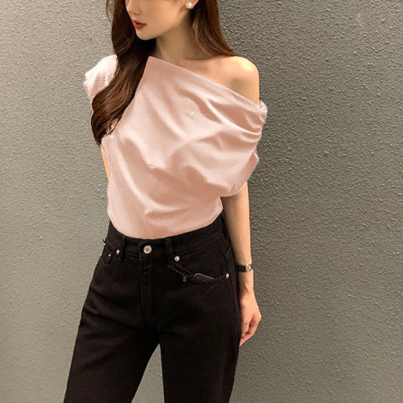 Women’s Solid Color Socialite Pullover Top – Chic Polyester Blend Blouse