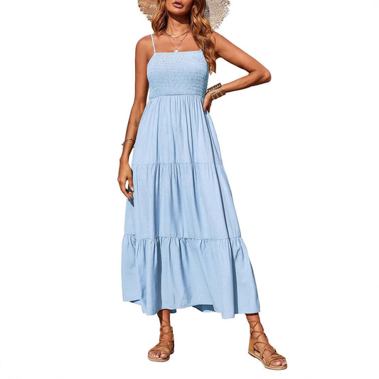 Women's High Waist Cotton Sleeveless Dress – Summer Casual Style in 6 Colors