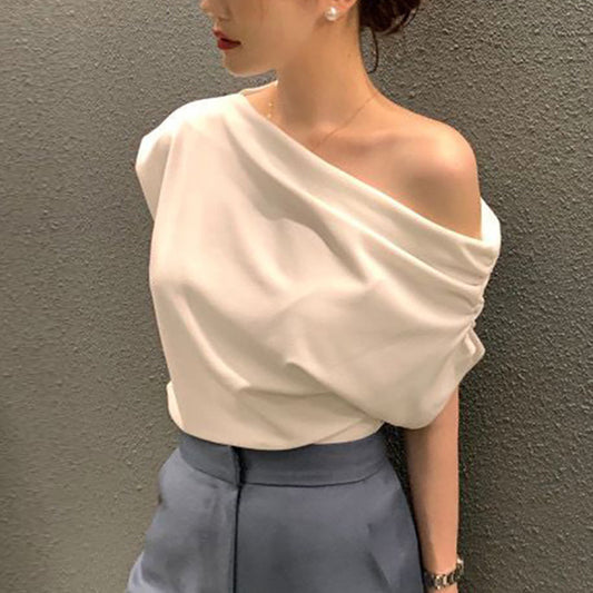Women’s Solid Color Socialite Pullover Top – Chic Polyester Blend Blouse