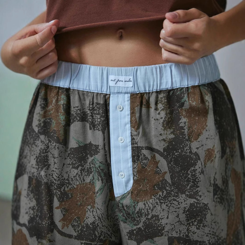 Printed Wide-Leg Mid-Waist Trousers