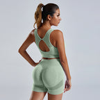 Women’s Fashion Nylon Bra & Shorts Set – Solid Color Seamless Loungewear