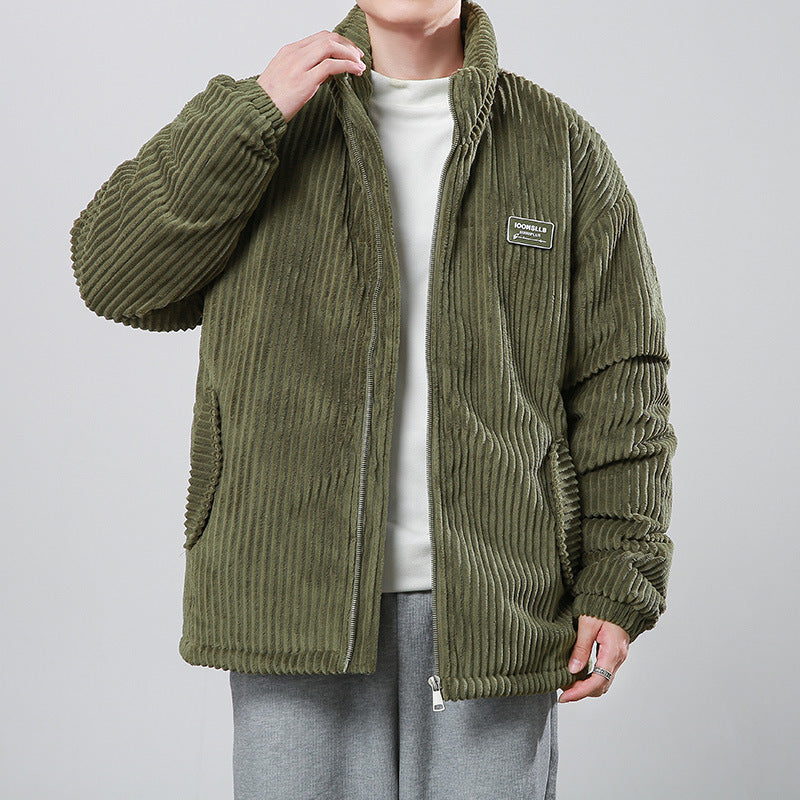 Men’s Corduroy Cardigan Coat – Korean Style Casual Outerwear Jacket | Soft Polyester Fiber, Comfortable Fit & Straight Hem Design