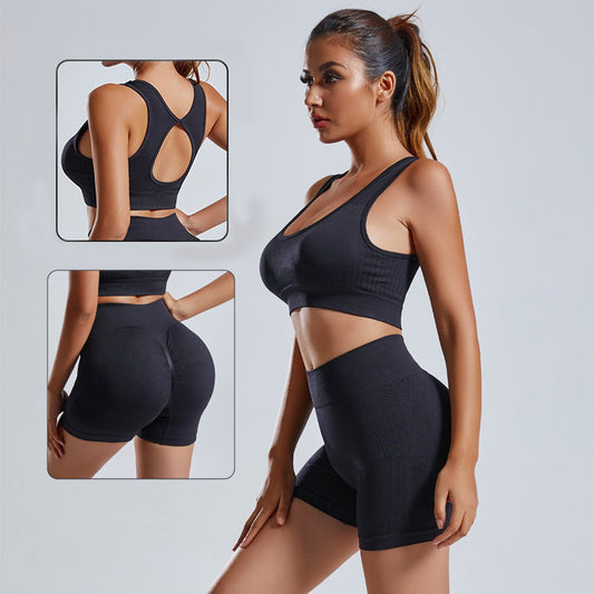 Women’s Fashion Nylon Bra & Shorts Set – Solid Color Seamless Loungewear