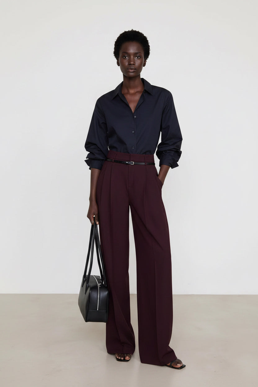 High-waisted Straight-leg Draping Suit Pants For Women