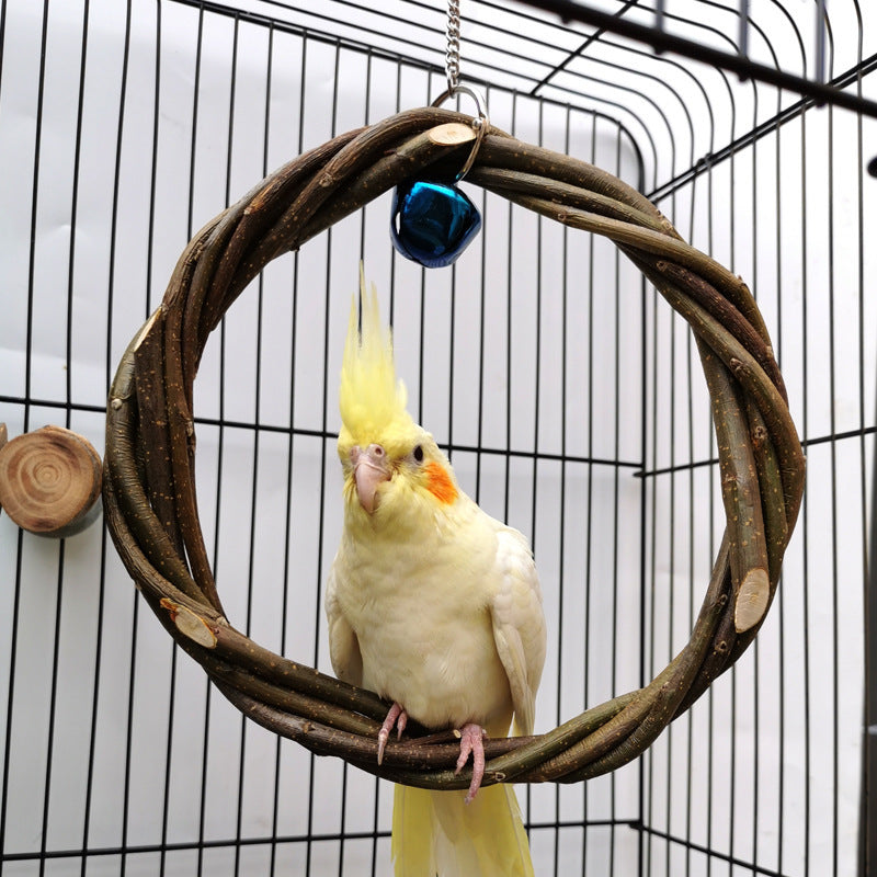 Natural Apple Wood Bird Perch Ring – Chewable Swing Toy for Small & Medium Birds