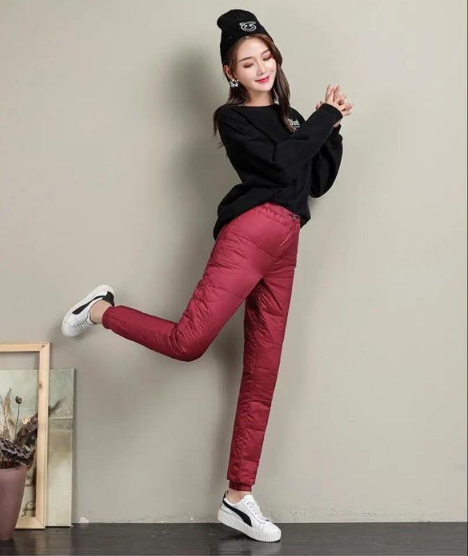 High-Waist Cotton Blend Straight-Fit Trousers