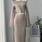Women’s Solid Color Long Sleeve Sweater & Skirt Set – Acrylic Korean Casual Two-Piece Outfi