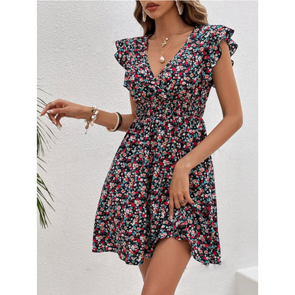 Women's Short Sleeve Mid-Waist Dress – Lightweight Summer Style in Printed Colors