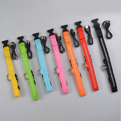 LED Nylon Safety Dog Collar – Adjustable, Waterproof, Rechargeable – 7 Color Options