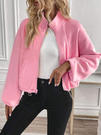 Women’s Plus Size Pink Cardigan – Long Sleeve Polyester Knit Sweater for Everyday Casual Wear