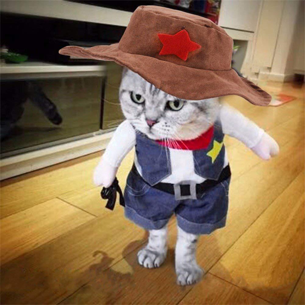 Pet Denim Cowboy Outfit – Funny Role-Playing Costume for Cats