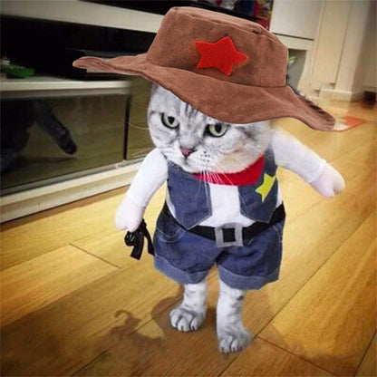 Pet Denim Cowboy Outfit – Funny Role-Playing Costume for Cats