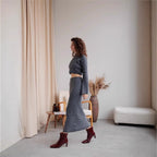 Women’s Solid Color Long Sleeve Sweater & Skirt Set – Acrylic Korean Casual Two-Piece Outfi