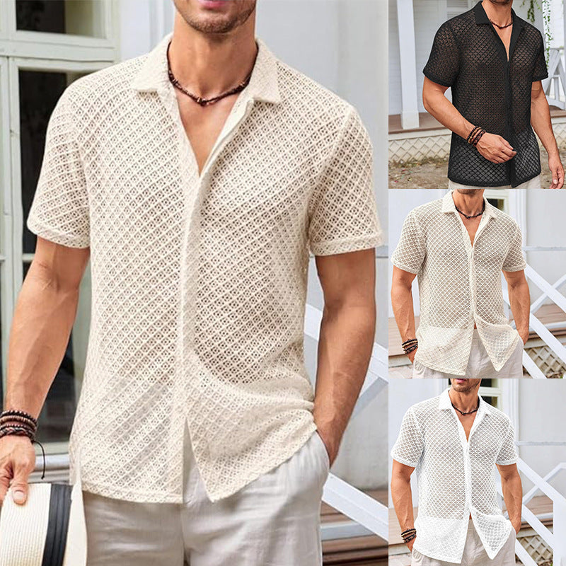 Men’s Short Sleeve Cotton-Blend Cardigan – Lightweight Casual Shirt for Summer & Everyday Wear