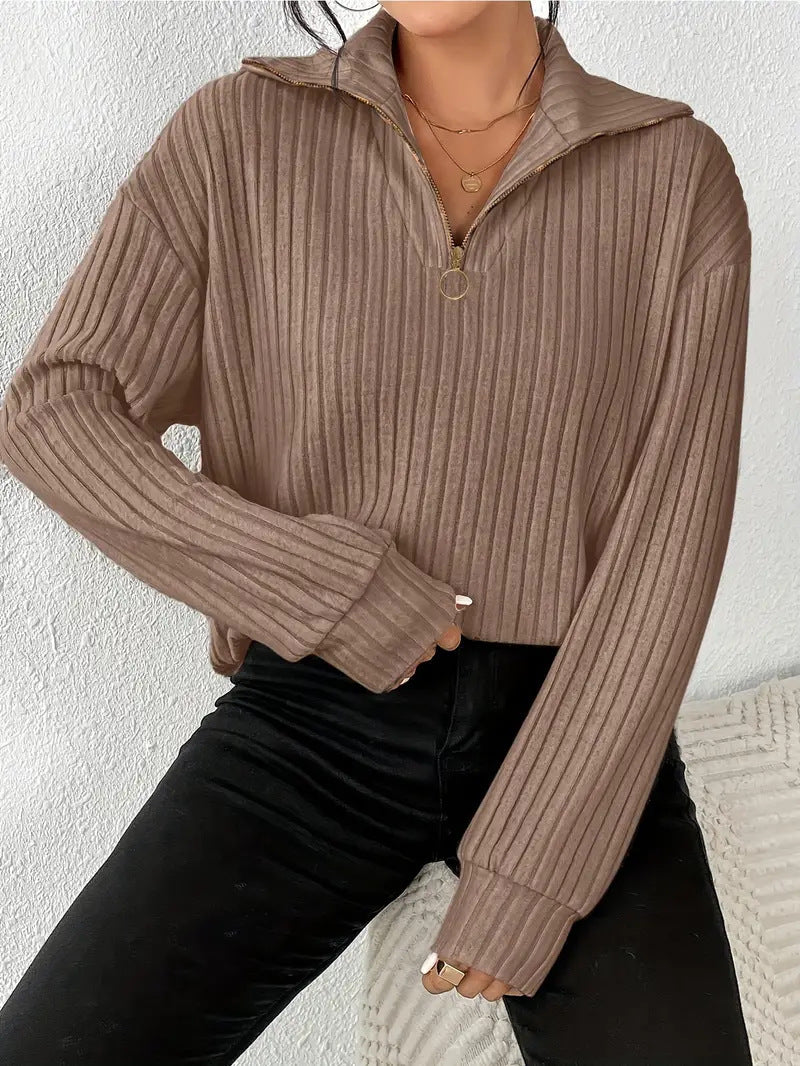 Women’s Classic Pullover Sweater – Soft Polyester Knit Top for Everyday Casual Wear