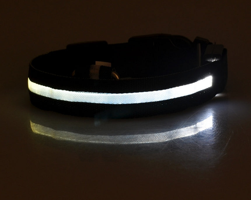 LED Nylon Safety Dog Collar – Adjustable, Waterproof, Rechargeable – 7 Color Options