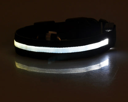 LED Nylon Safety Dog Collar – Adjustable, Waterproof, Rechargeable – 7 Color Options