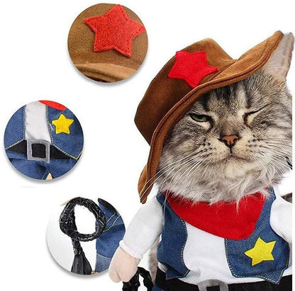 Pet Denim Cowboy Outfit – Funny Role-Playing Costume for Cats