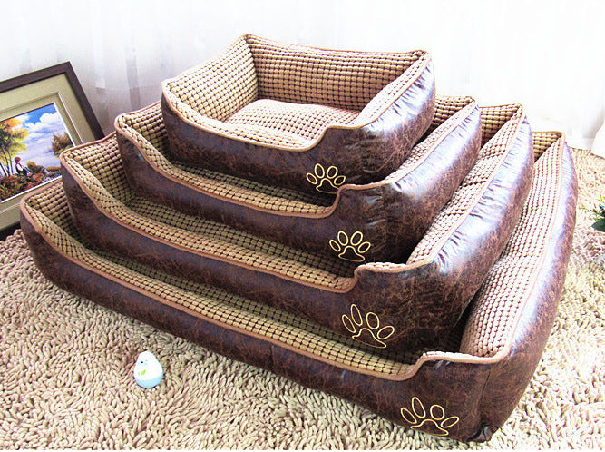 Luxury Kennel Dog Bed with Free Bone, Blanket, and Summer Mat - Suede & PPCotton Pet Nest