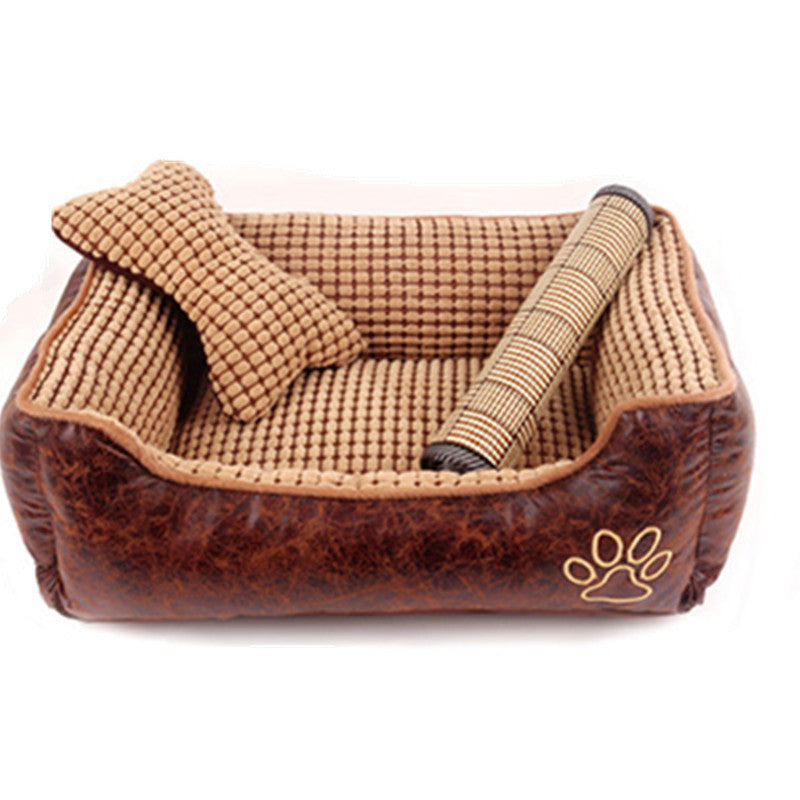Luxury Kennel Dog Bed with Free Bone, Blanket, and Summer Mat - Suede & PPCotton Pet Nest
