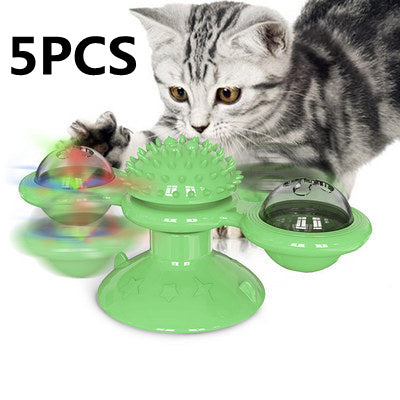 Interactive Cat Toy with Suction Base and Luminous Balls - Catnip Windmill Educational Play for Cats