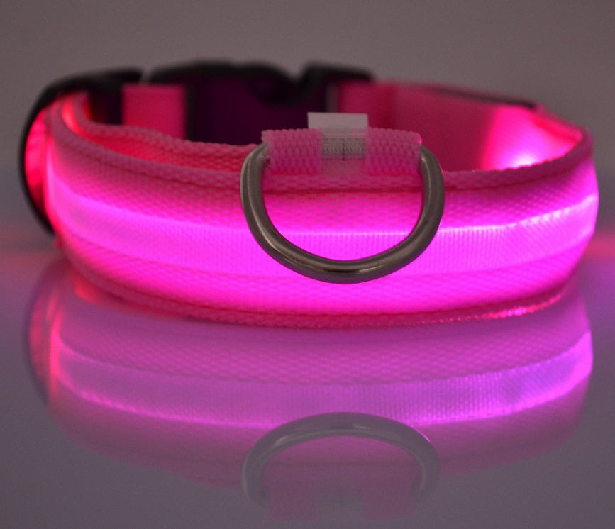 LED Nylon Safety Dog Collar – Adjustable, Waterproof, Rechargeable – 7 Color Options