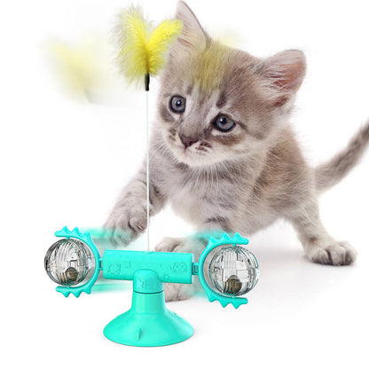 Interactive Cat Toy with Suction Base and Luminous Balls - Catnip Windmill Educational Play for Cats