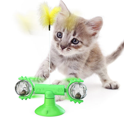 Interactive Cat Toy with Suction Base and Luminous Balls - Catnip Windmill Educational Play for Cats