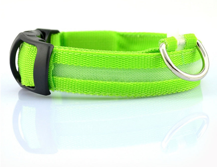 LED Nylon Safety Dog Collar – Adjustable, Waterproof, Rechargeable – 7 Color Options