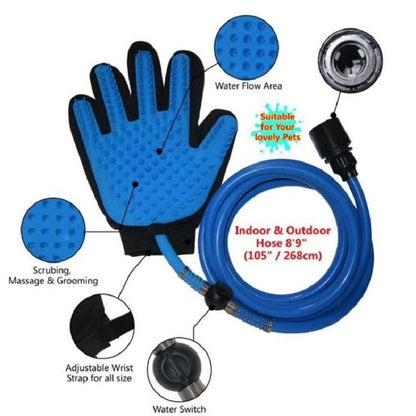 Professional Pet Bathing and Massaging Shower Sprayer with Gloves – Adjustable Handheld Dog, Cat & Horse Grooming Tool