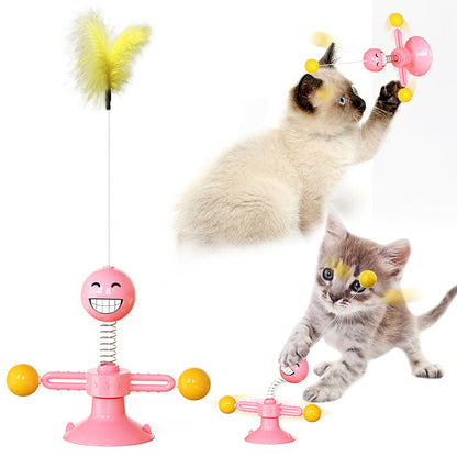 Interactive Cat Toy with Suction Base and Luminous Balls - Catnip Windmill Educational Play for Cats
