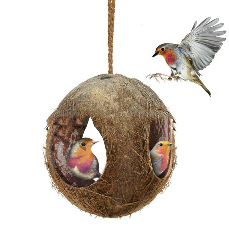 Natural Coconut Shell Bird Nest Hanging House | Eco-Friendly Small Pet Shelter