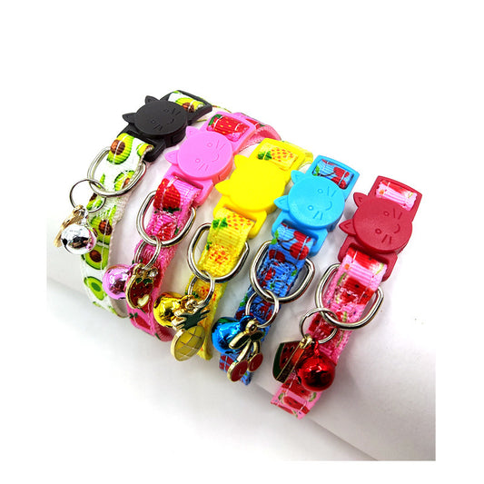 Stylish Adjustable Nylon Pet Collar – Available in Strawberry, Cherry, Avocado, Watermelon, and Pineapple Colors
