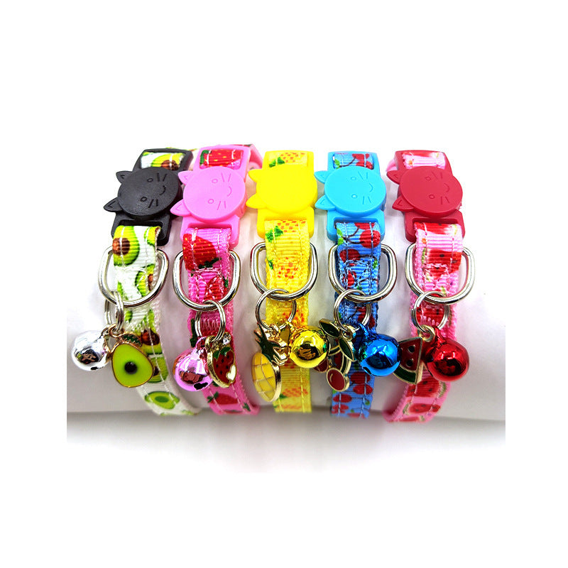 Stylish Adjustable Nylon Pet Collar – Available in Strawberry, Cherry, Avocado, Watermelon, and Pineapple Colors