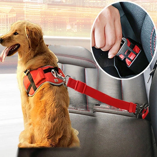 Adjustable Pet Car Seat Belt – Dog & Cat Safety Harness, Retractable Nylon Restraint with Metal Buckle & Swivel Clip for Secure Travel