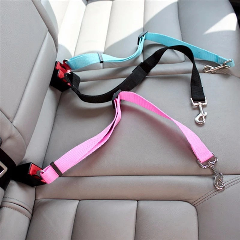 Adjustable Pet Car Seat Belt – Dog & Cat Safety Harness, Retractable Nylon Restraint with Metal Buckle & Swivel Clip for Secure Travel