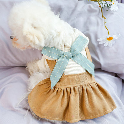 Khaki Bowknot Dog Dress – Cute Pet Outfit for Small & Medium Dogs | Stylish Puppy Clothes