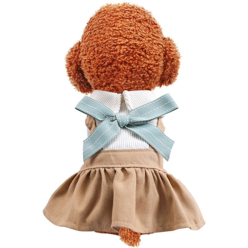 Khaki Bowknot Dog Dress – Cute Pet Outfit for Small & Medium Dogs | Stylish Puppy Clothes