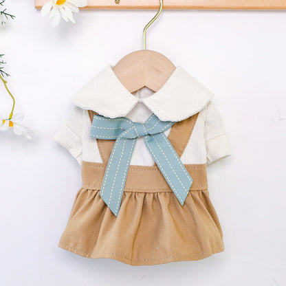 Khaki Bowknot Dog Dress – Cute Pet Outfit for Small & Medium Dogs | Stylish Puppy Clothes
