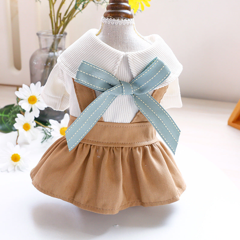 Khaki Bowknot Dog Dress – Cute Pet Outfit for Small & Medium Dogs | Stylish Puppy Clothes