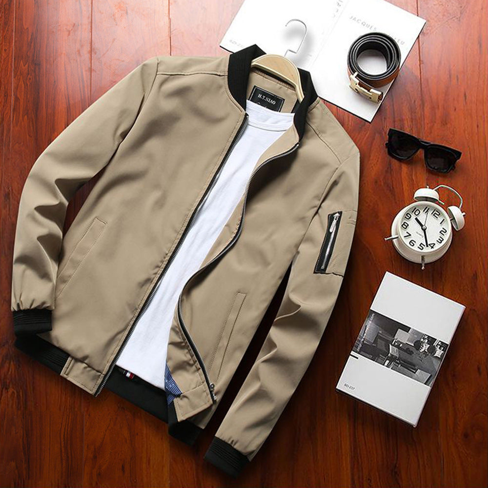 Men’s Casual Zipper Jacket – Lightweight Plain Fit Outerwear | Stylish No-Collar Coat for Daily Wear & Outdoor Activitie