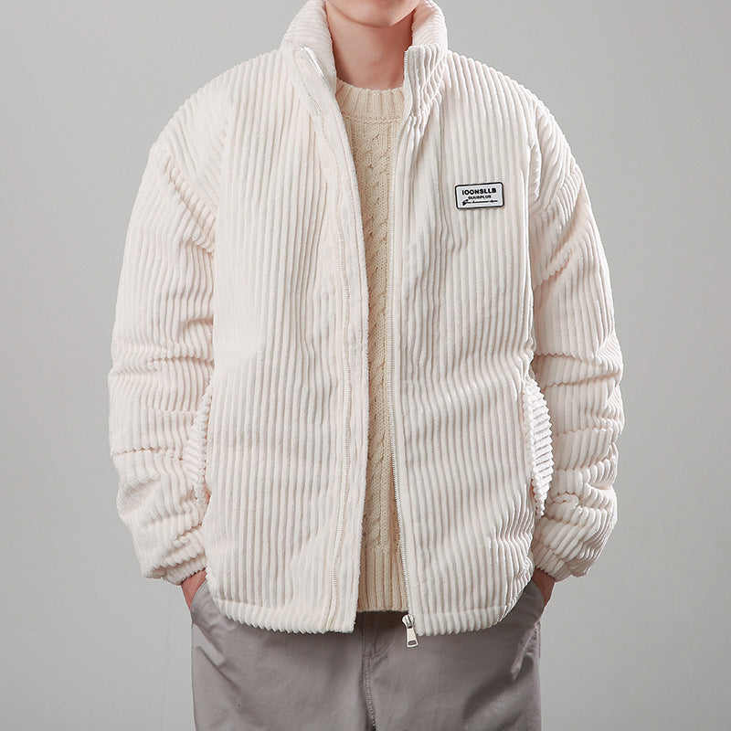 Men’s Corduroy Cardigan Coat – Korean Style Casual Outerwear Jacket | Soft Polyester Fiber, Comfortable Fit & Straight Hem Design